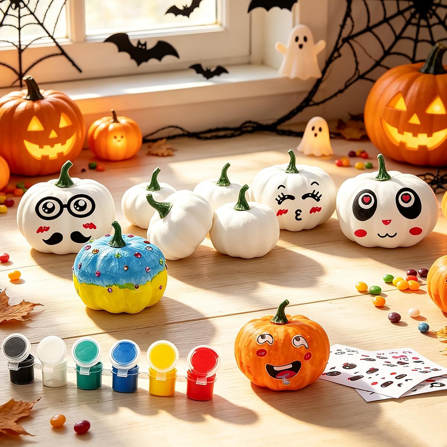 Meching 18Pcs White Artificial Pumpkins DIY Painting Kit, 2 Size