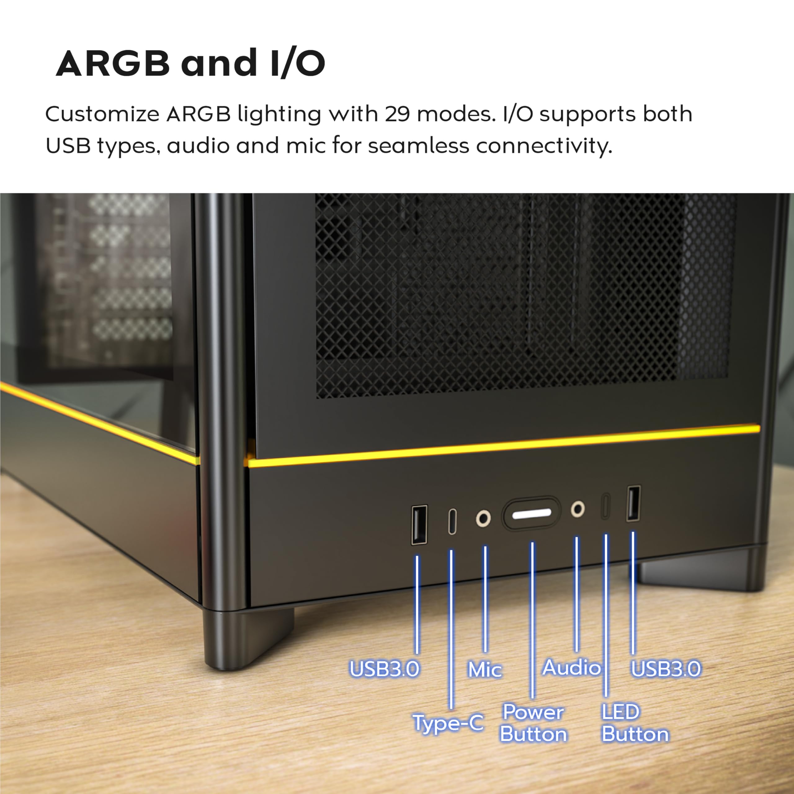 MONTECH HS01 Pro, ATX Mid-Tower PC Case, Gaming PC, High-Airflow, Reversible Layout, Mesh Front Panel, 5X ARGB PWM Fan Pre-Installed, Sink-in Design, Toolless Panels, White