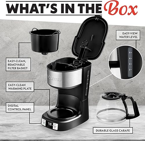 Miniatura 7 de Gourmia Cafetera de goteo 5 tazas, preparación con un solo toque, pausa y servir, ajustable 4 horas para mantener el calor, ventana de agua