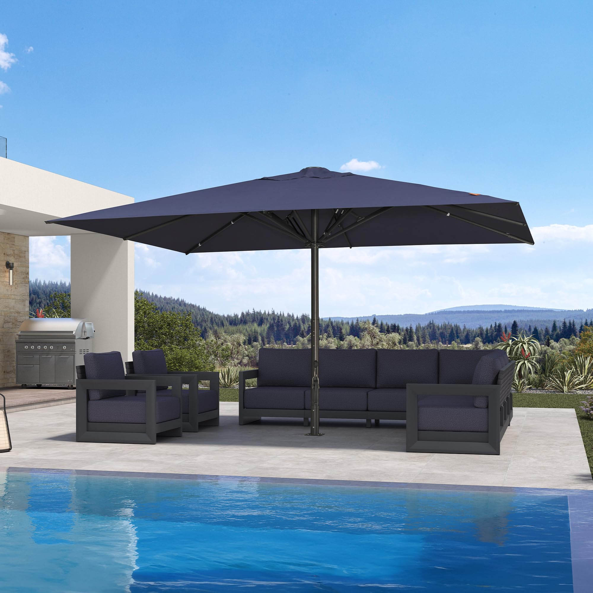 PURPLE LEAF Patio Market Umbrella 11' x 15' Thicken Aluminum Pole Navy Blue