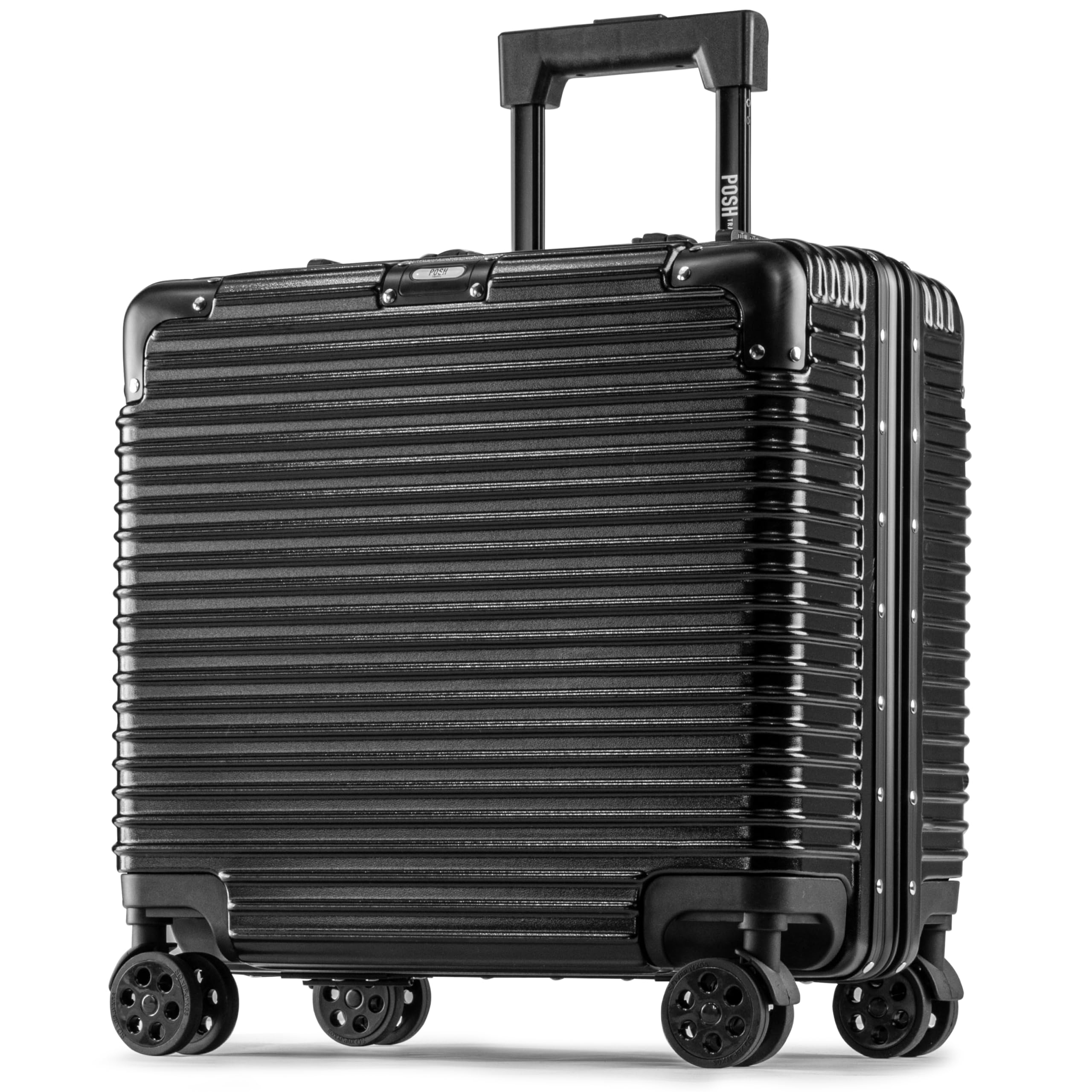 POSH Piloten Koffer Handgepäck Hartschale - Aluminium Rahmen & Schnappverschluss - 37L Business 45x43x25 cm Trolley 100% Polycarbonat - TSA Schloss, mit 4 Rollen