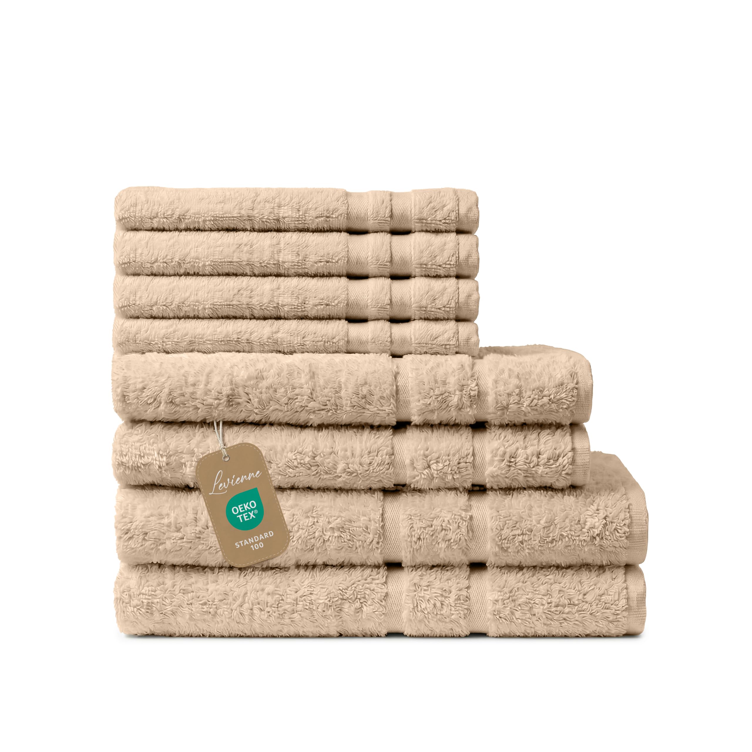 Premium Handtücher 8er Set - 2 Duschtücher 70x140 cm, 2 Handtücher 50x100 cm, 4 Gästetücher 30x50 cm - 100% Baumwolle, sehr weich, saugstark, Geschenk Set (Beige)