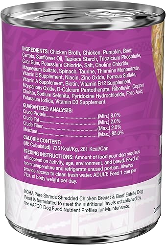 Miniatura 2 de KOHA Pure Shreds - Entrada de pollo y carne de res para perros, latas de 12.5 onzas (paquete de 12)