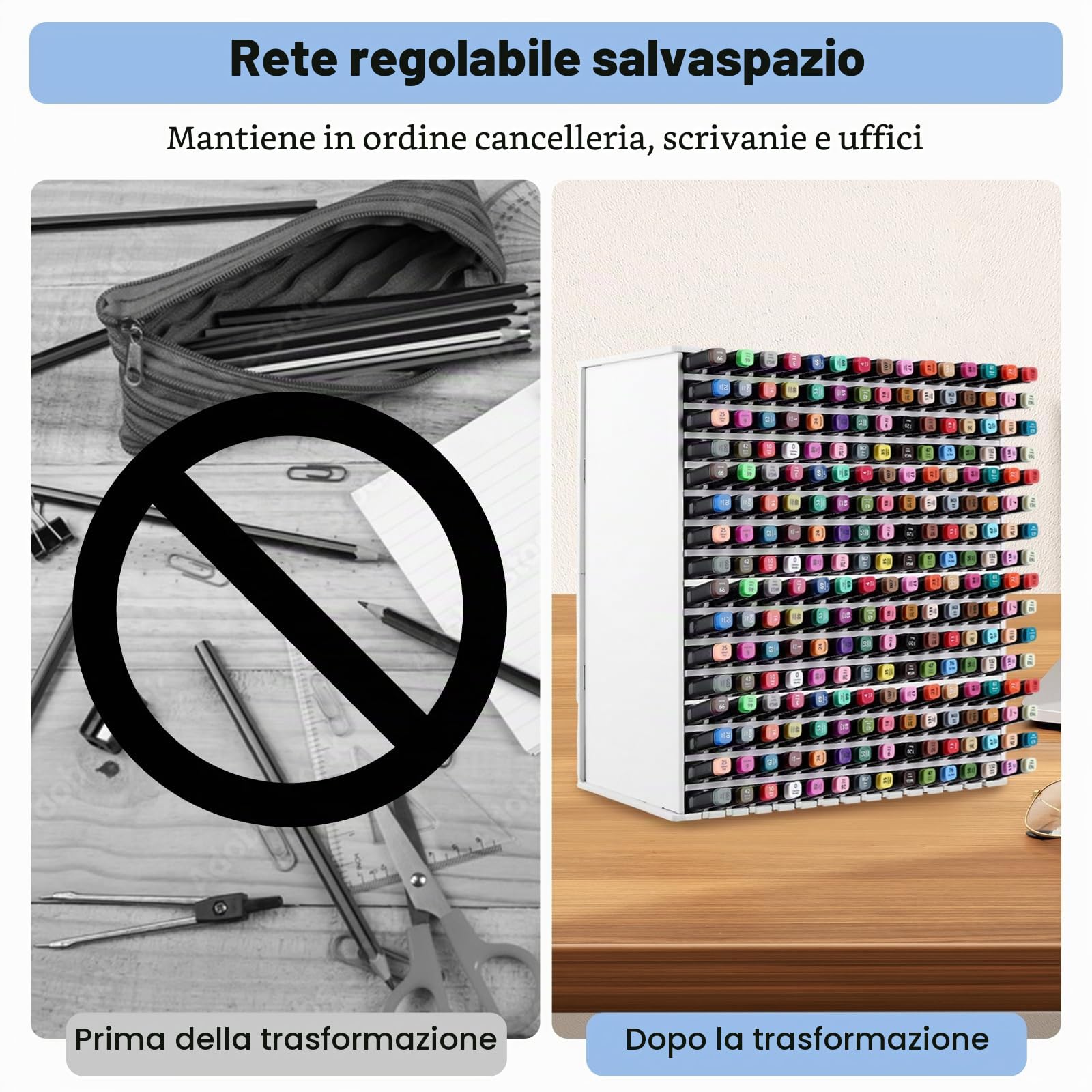 1 Pezzo Porta Penne e Portapenne Scrivania Bianco, Organizer Pennarelli con 240 Scomparti, Supporto in PVC 36,5 x 35 x 13 cm per Ufficio, Studio Creativo e Casa