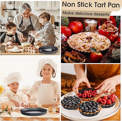 Miniatura 7 de 8 moldes antiadherentes de 4, 9.5, 10, 11, 12.6 pulgadas, con parte inferior extraíble, redondos, de acero al carbono, con bordes acanalados, para