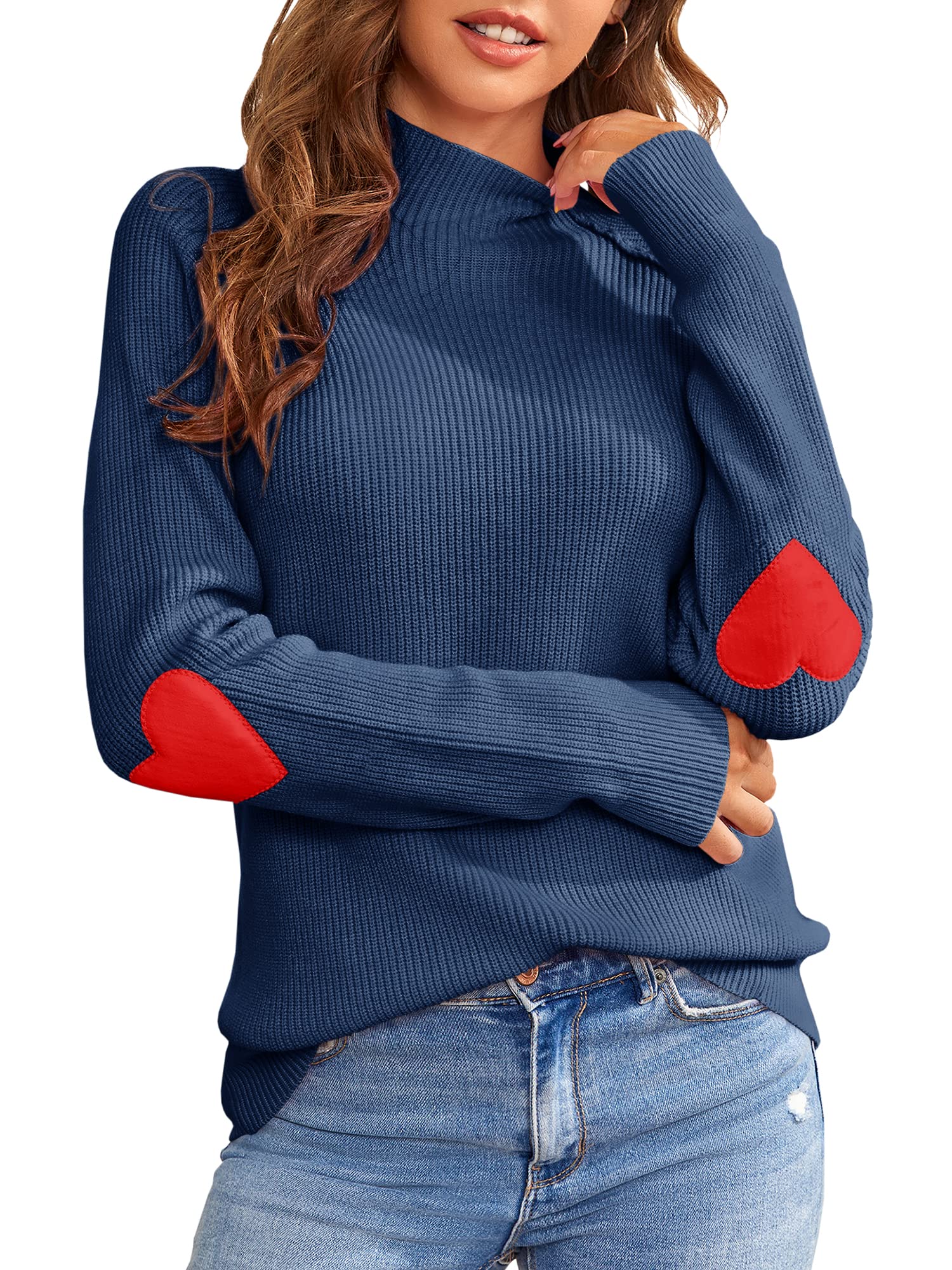 Saodimallsu Strickpullover Damen Herzform Lässig Rollkragenpullover Herbst Winter Pulli Grobstrick Sweater