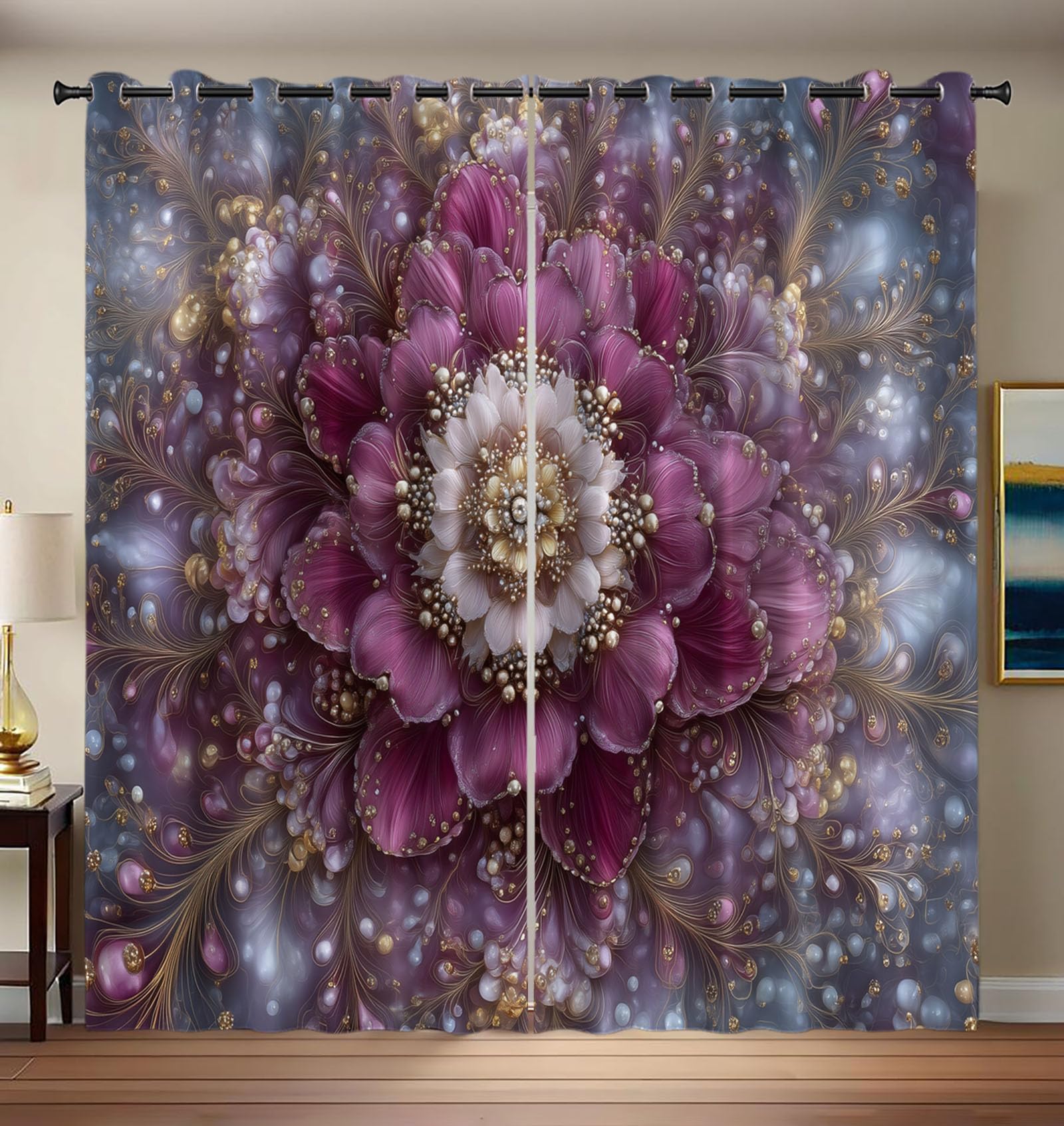 Mandala luxe floral rideau occultant haut de gamme design métal 132x213cm