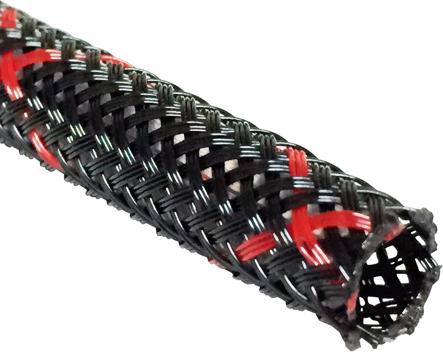 Electriduct 1/8" PET High Flame Retardant Expandable Braided Flexible Cable Sleeve - Black w/Red Tracer - 100 Feet