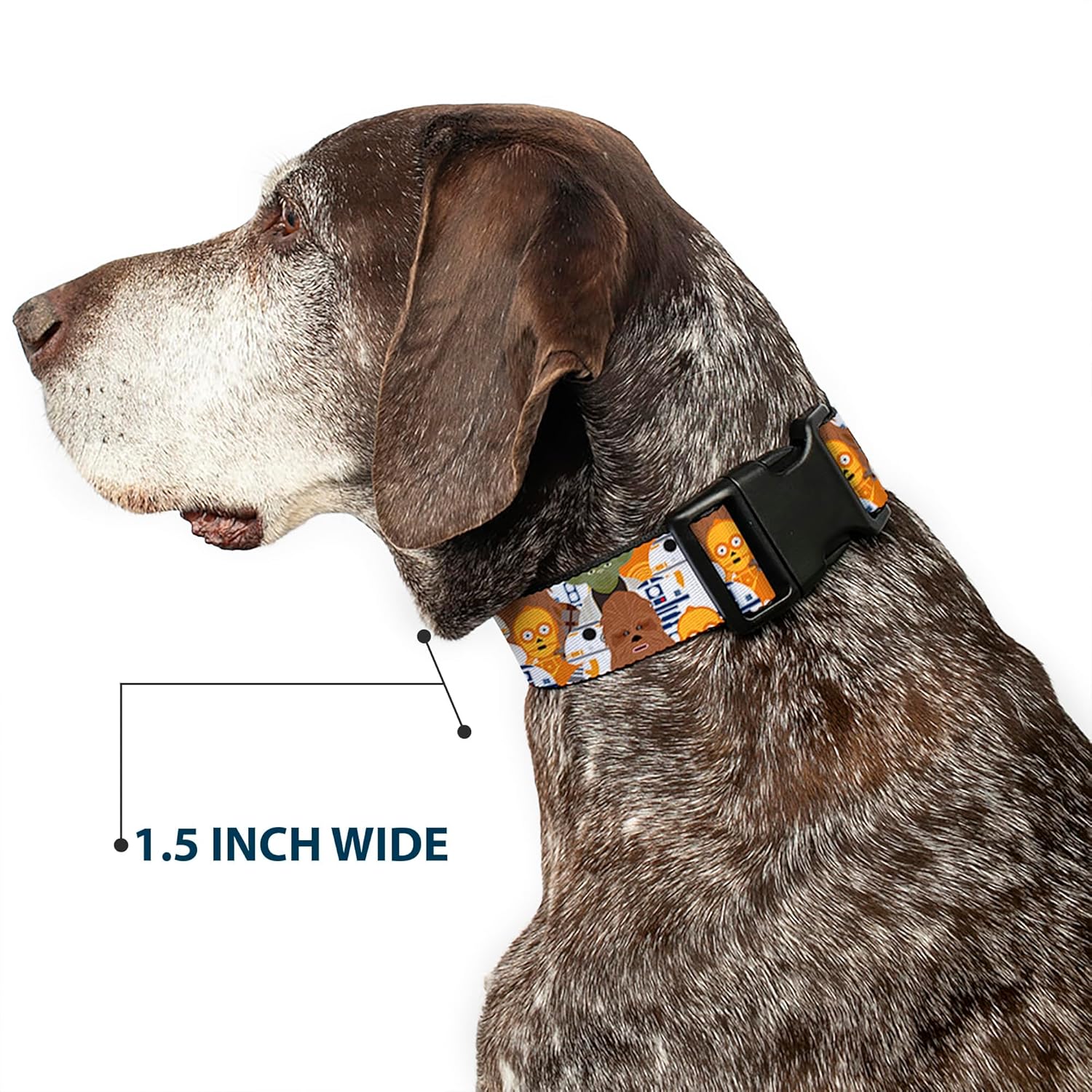 Star Wars Pet Collar, Dog Collar Plastic Buckle, Star Wars 5 Character Poses Stacked, 16 to 23 Inches 1.5 Inch Wide