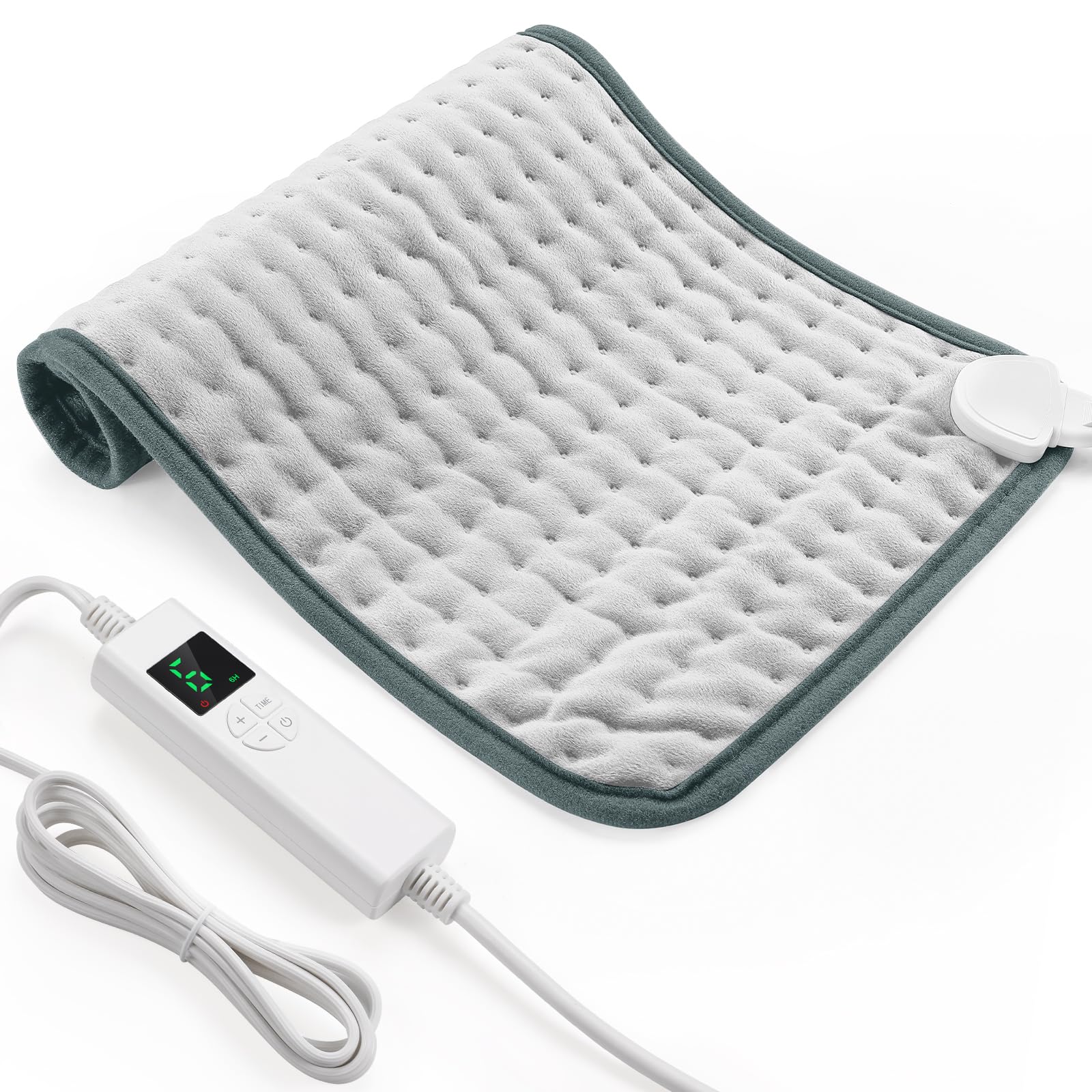Heizkissen mit Abschaltautomatik, 30x60 cm Wärmekissen Elektrische mit 4-Stunden-Timer und 6 Heizstufen, Heating Pad mit Digitaler Fernbedienung, Waschmaschinenfest Heizkissen Rücken Hellgrau