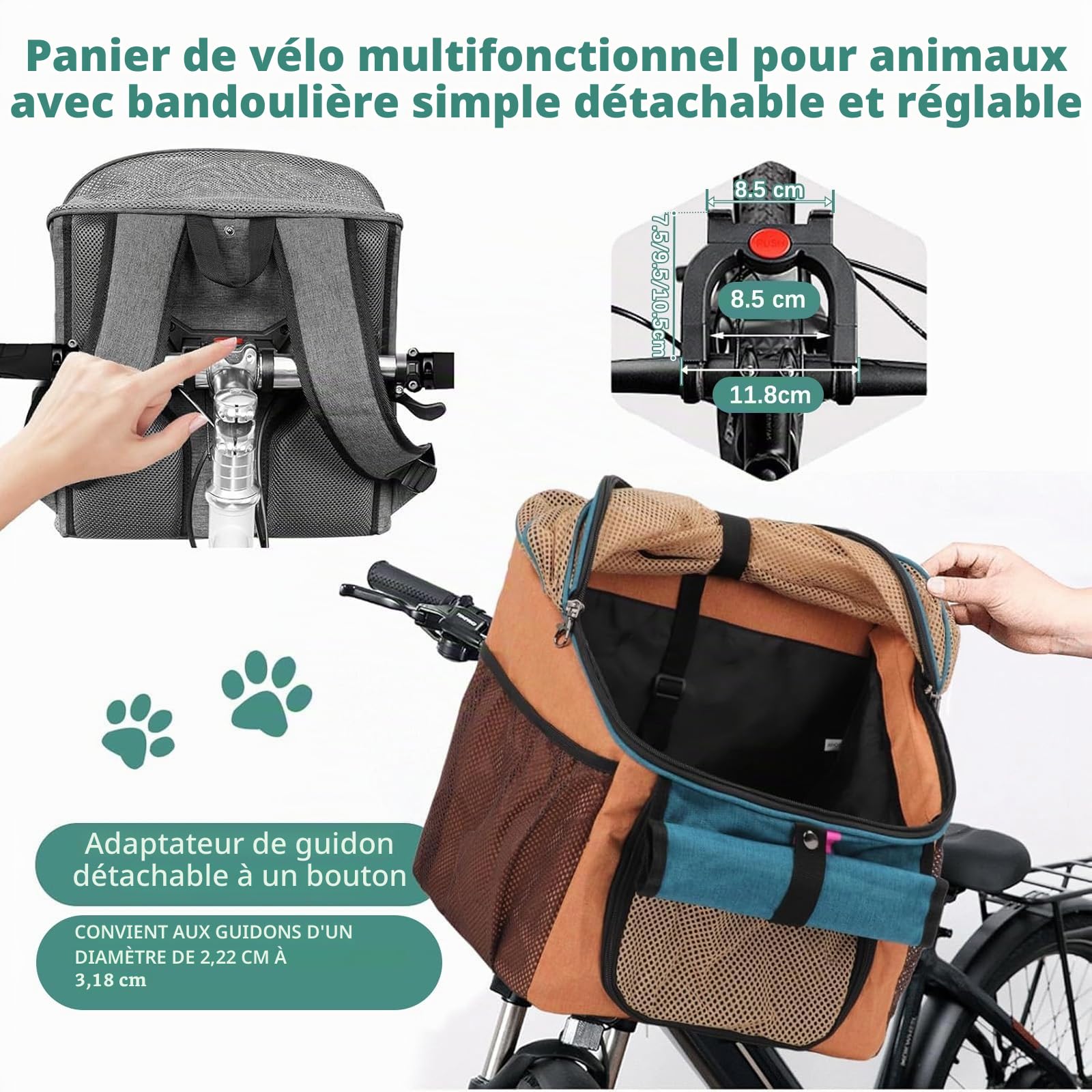 Panier de vélo pour animaux de compagnie, panier pliable et étanche, idéal pour chien, shopping, camping et extérieur