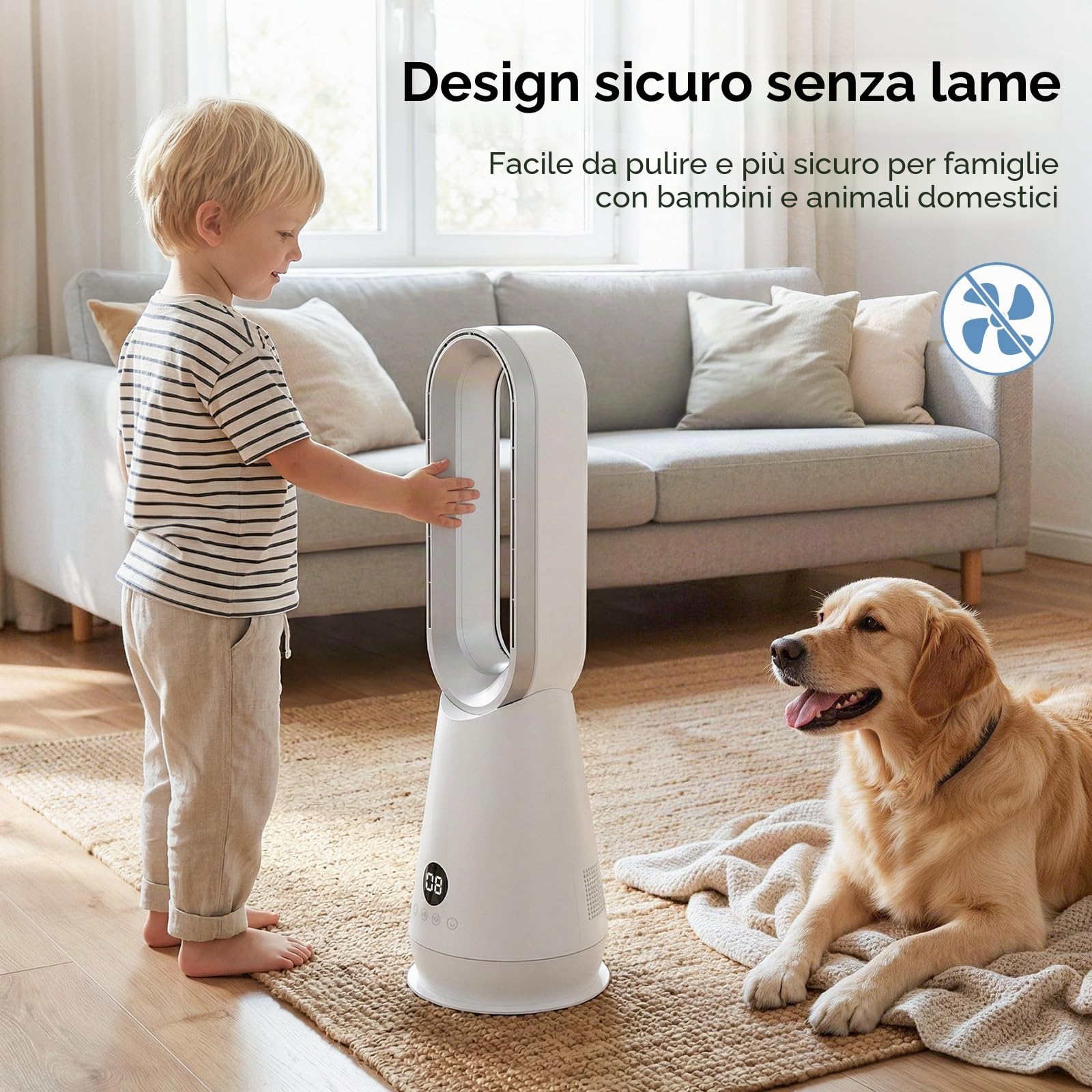 Ventilatore Senza Pale, Ventilatore a Torre con Telecomando, 8 Velocità Della Ventola, Motore Brushless, Oscillazione Orizzontale di 80°, Display a LED e 9H Timer, Ideale per Camera da Letto (C)