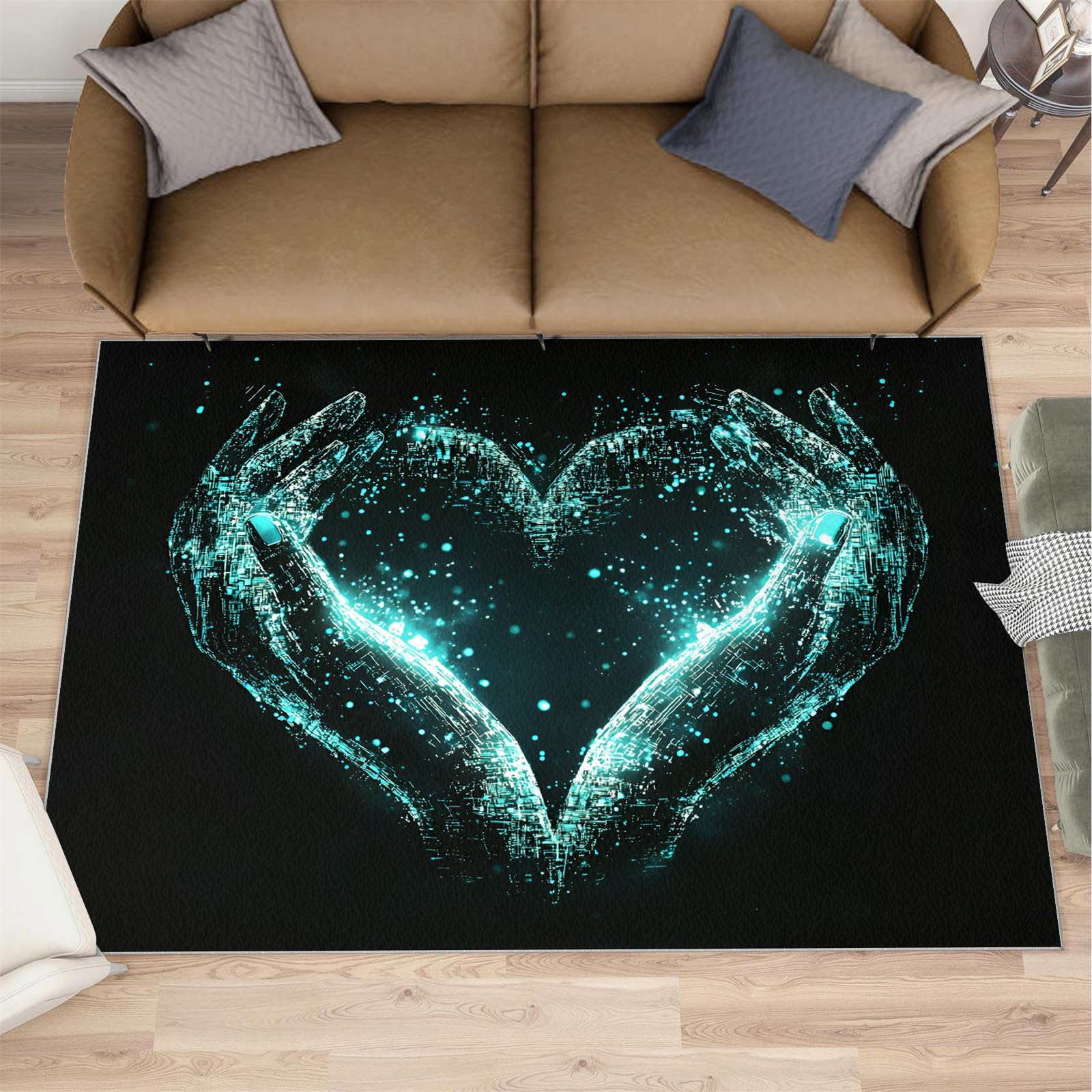 Romance Rug Tapis d'intérieur lavable pour chambre à coucher et salon – Tapis d'intérieur lavable pour décoration d'intérieur – Antidérapant et à poils courts – 150 x 180 cm – Bleu sarcelle