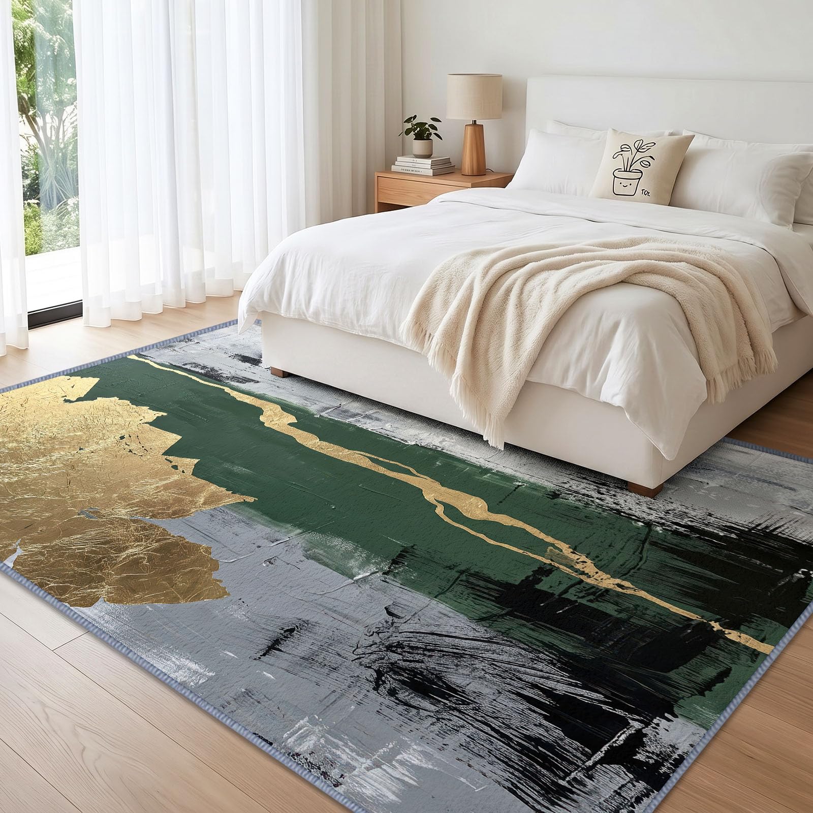 Minimalistyczny styl, luksusowy lekki, nadający się do prania dywan, 140 x 200 cm, krótkie włosie, nie traci włosia, abstrakcyjny krajobraz terenowy, do salonu, sypialni, jadalni, biura