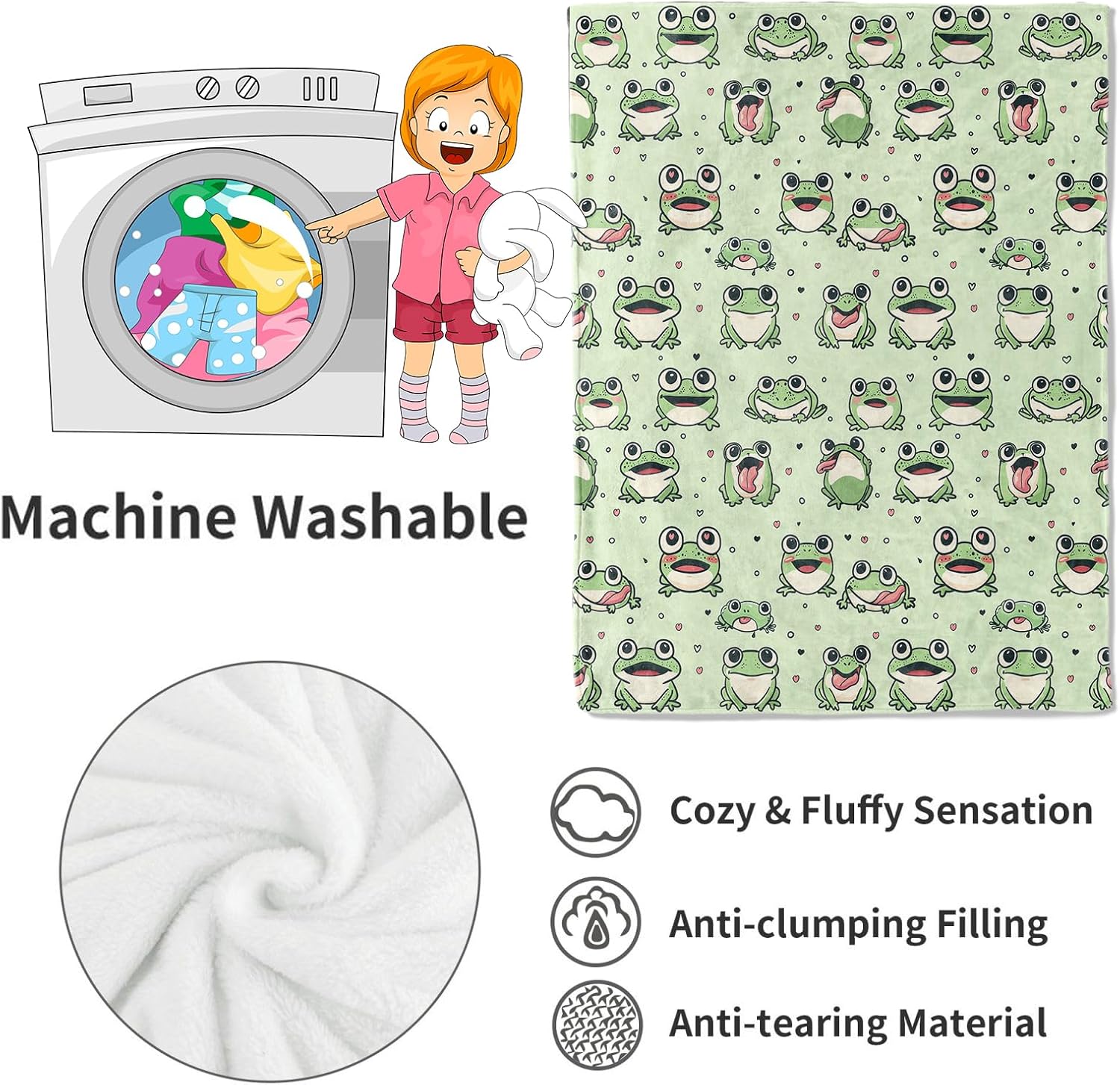 Cute Cartoon Frog Blanket Adorable Fun Green Throw Blankets,Birthday Gifts for Kids & Animal Lovers,Lightweight Soft Fleece for Sofa Couch Bed Room Travel Decor 50x60in - Image 4