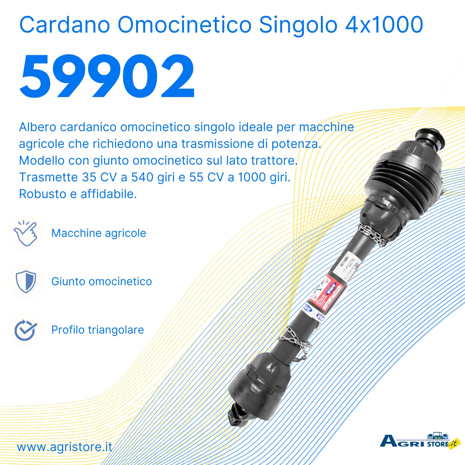 Ama Cardano homocinético individual 4 x 1000 Quality Line - Eje cardán para  tractor con junta homocinética, categoría 4, longitud 1 m, potencia máxima  55 CV a 1000 rpm, fabricado en Italia : Amazon.es: Coche y moto