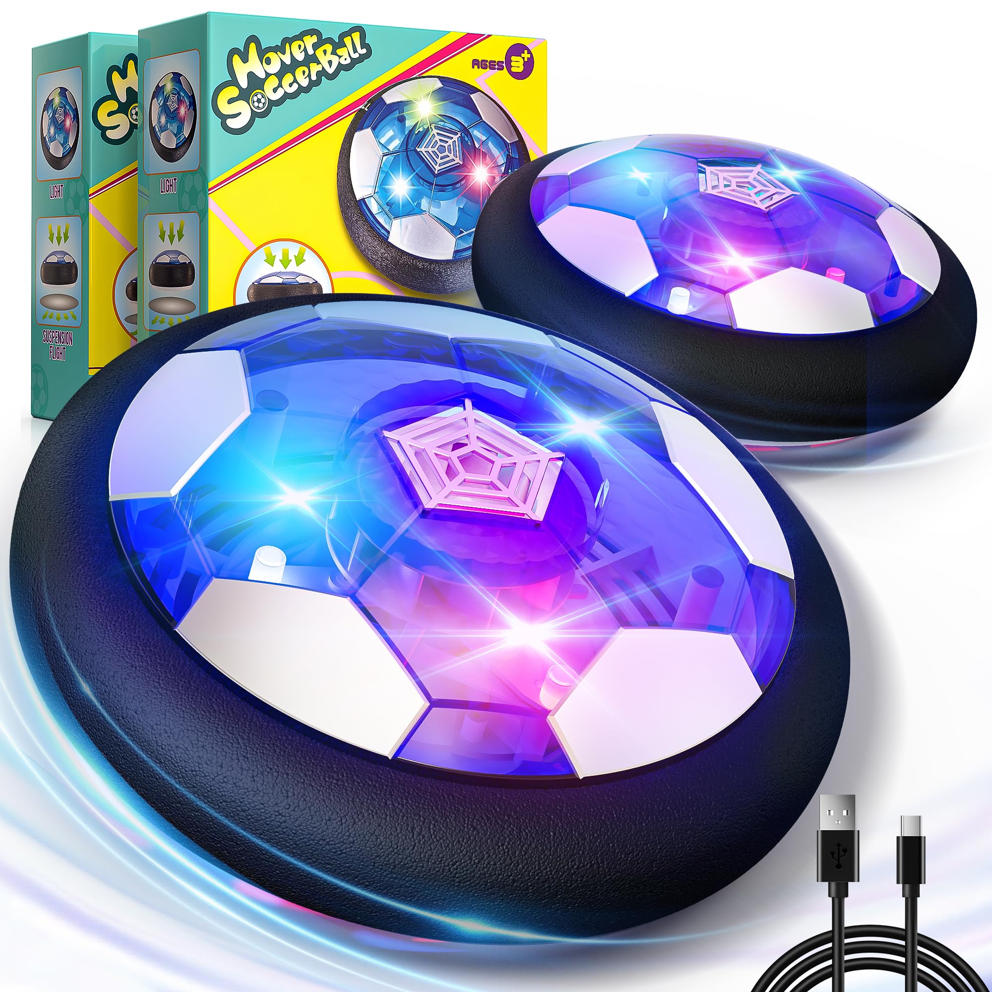 Air Power Fußball Set Spielzeug für Kinder Indoor Jungen Geschenke Mädchen Hover Ball Leuchtender Wiederaufladbar Schwebender Fußball Kinderspielzeug ab 4 5 6 7 8+ Jahre Weihnachten Geburtstag