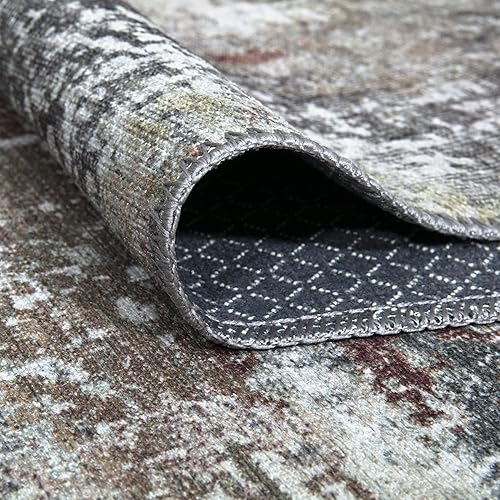 Miniatura 3 de Bloom Rugs Alfombra lavable antideslizante de 3 x 5 pies - grisrojomarrón - Alfombra abstracta moderna para sala de estar, dormitorio, comedor y