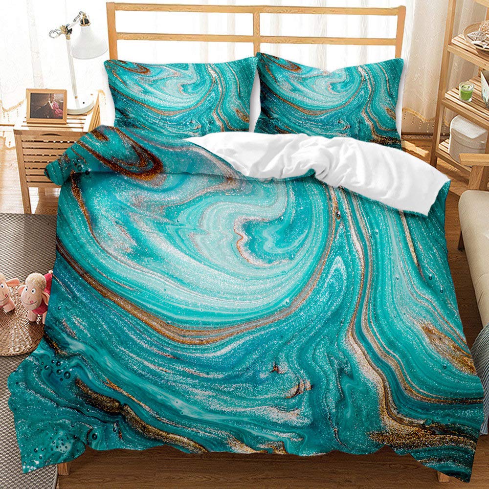 Fansu Women's Light Blue Gold Marble Bedding Set Microfiber Duvet Cover Set With Printed Quilt Case Pillow Case For Single Double King Bed (,220X240cm)