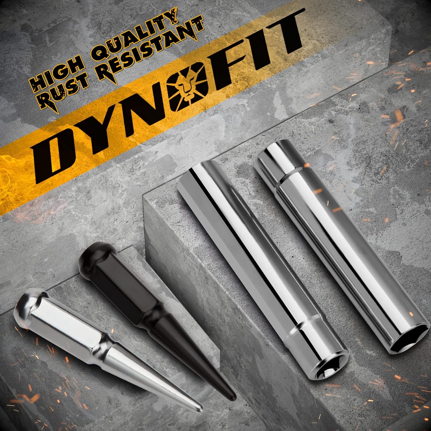 Dynofit Solid Spiked Lug Nuts Key with 1/2'' Hex, Universal Spike Lugnuts Socket Key Replacement Tool for 14x1.5, 14x2.0, 9/16-18, 1/2-20, 12x1.25 One-Piece Spiked Lug Nut