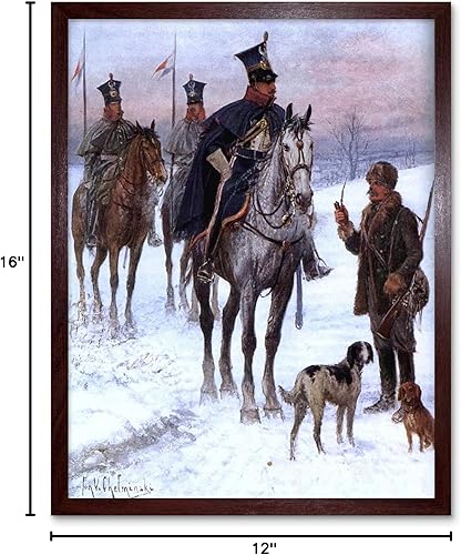 Miniatura 6 de Wee Blue Coo Póster enmarcado de pintura de Jan Chelminski, caballería, guerra napoleónica, Polonia, póster enmarcado para decoración de pared, 12 x