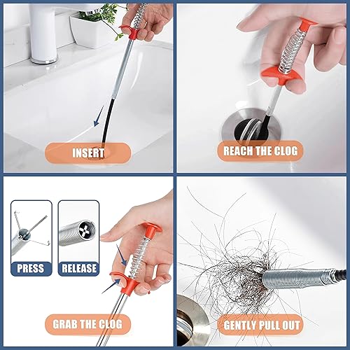 Miniatura 4 de 35.5inch Drain Clog Remover(1pcs), 25inch Drain Snake Hair Remover(6pcs) ＆ Cleaning Brush(2pcs), Hair Catcher Drain Auger Cleaner Tool Set For
