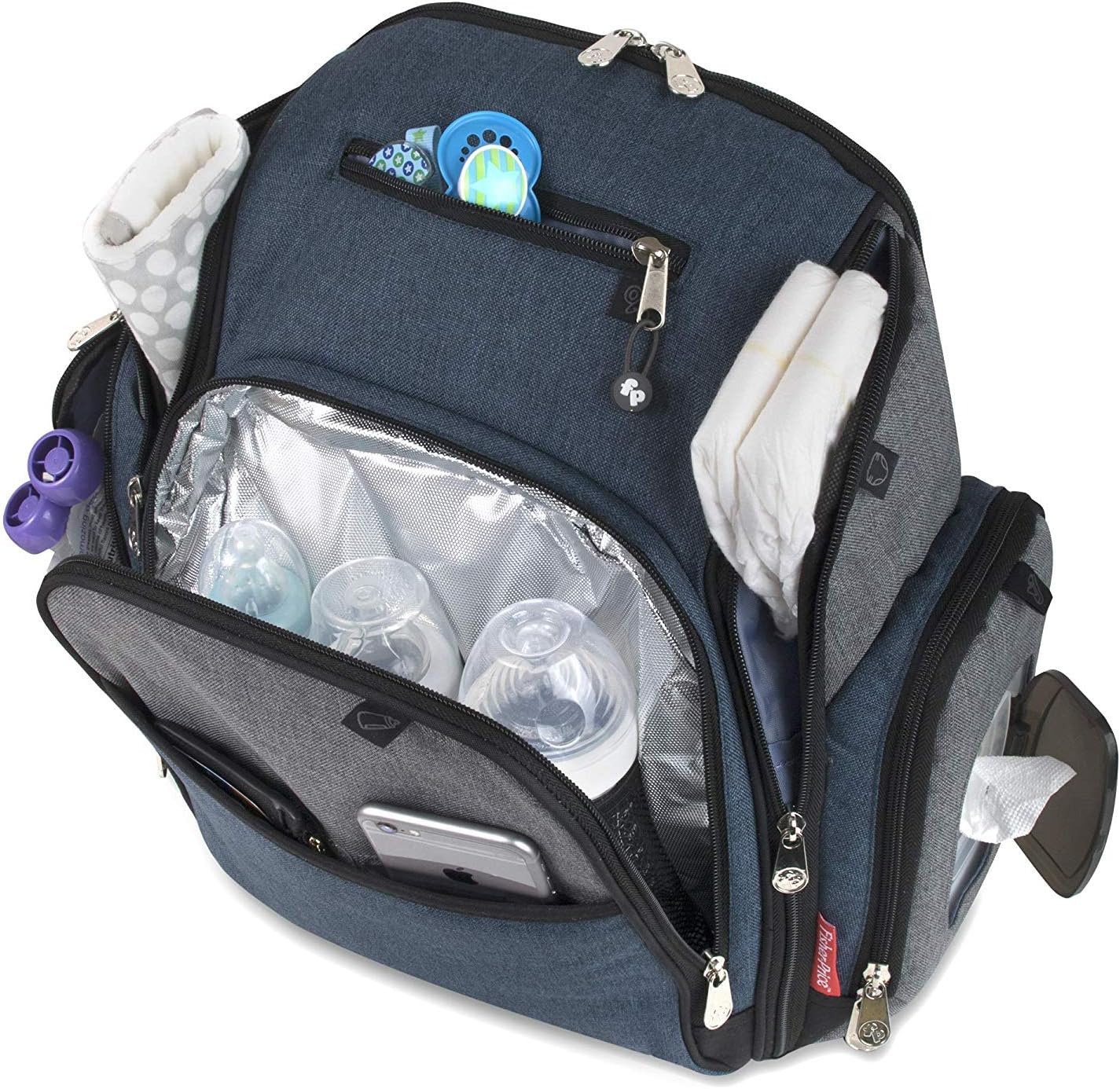 FISHER-PRICE BABY Fastfinder 3 Piece Set Diaper Bag Backpack for Moms & Dads with Changing Pad and Wipes Pocket