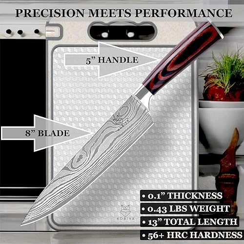 Miniatura 7 de Cuchillo de chef japonés de 8 pulgadas, cuchillo de cocina de acero inoxidable de alto carbono afilado con patrón de damasco, cuchillo de cocina