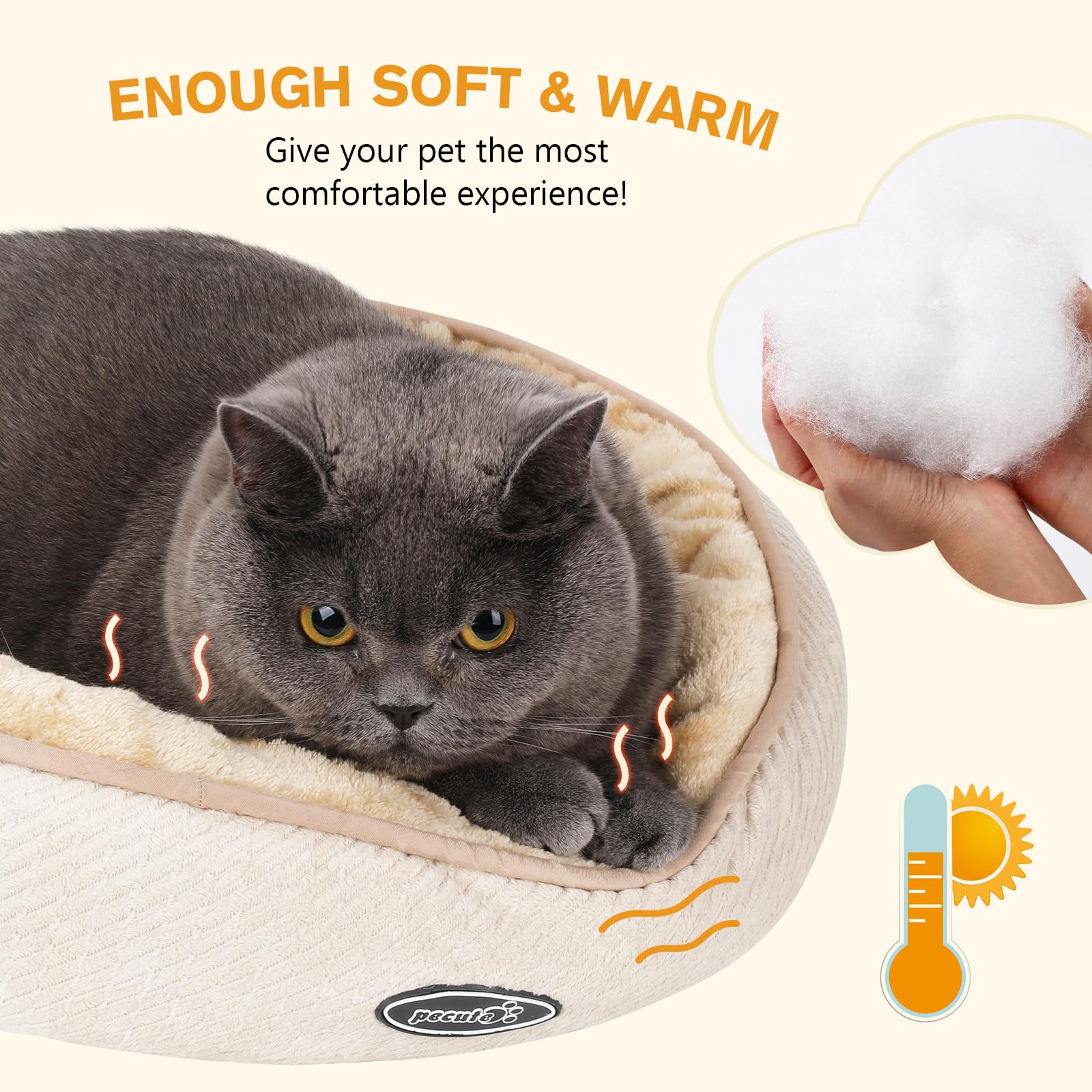 Pecute Cuccia per Gatti, Lettino per Animali Domestici a Ciambella,Lettino per Gatto, Lavabile in Lavatrice, Forma di Ciambella 45 cm, XS, Ideale per Gatti e Cani di Piccola Taglia
