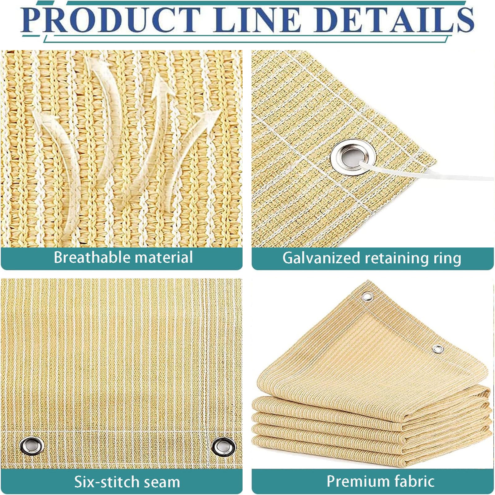 Schattierungsnetz mit Ösen 180 x 320 cm Uv-Schutz 95% Winddurchlässig Schattennetz, Beschattungsnetz mit Ösen für Außenbereich, Terrasse, Balkon, Garten, Creme Farben