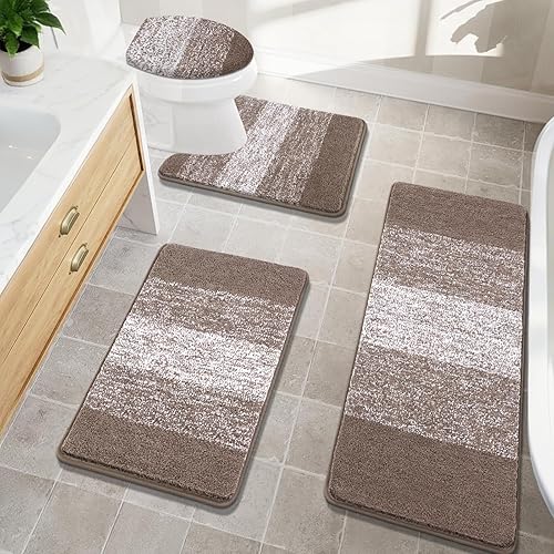 Miniatura 37 de Bsmathom Juegos de Alfombras de Baño de 4 Piezas con Cubierta para Inodoro, Tapetes de Baño de Microfibra Absorbente para Baño, Tapete de Baño Café