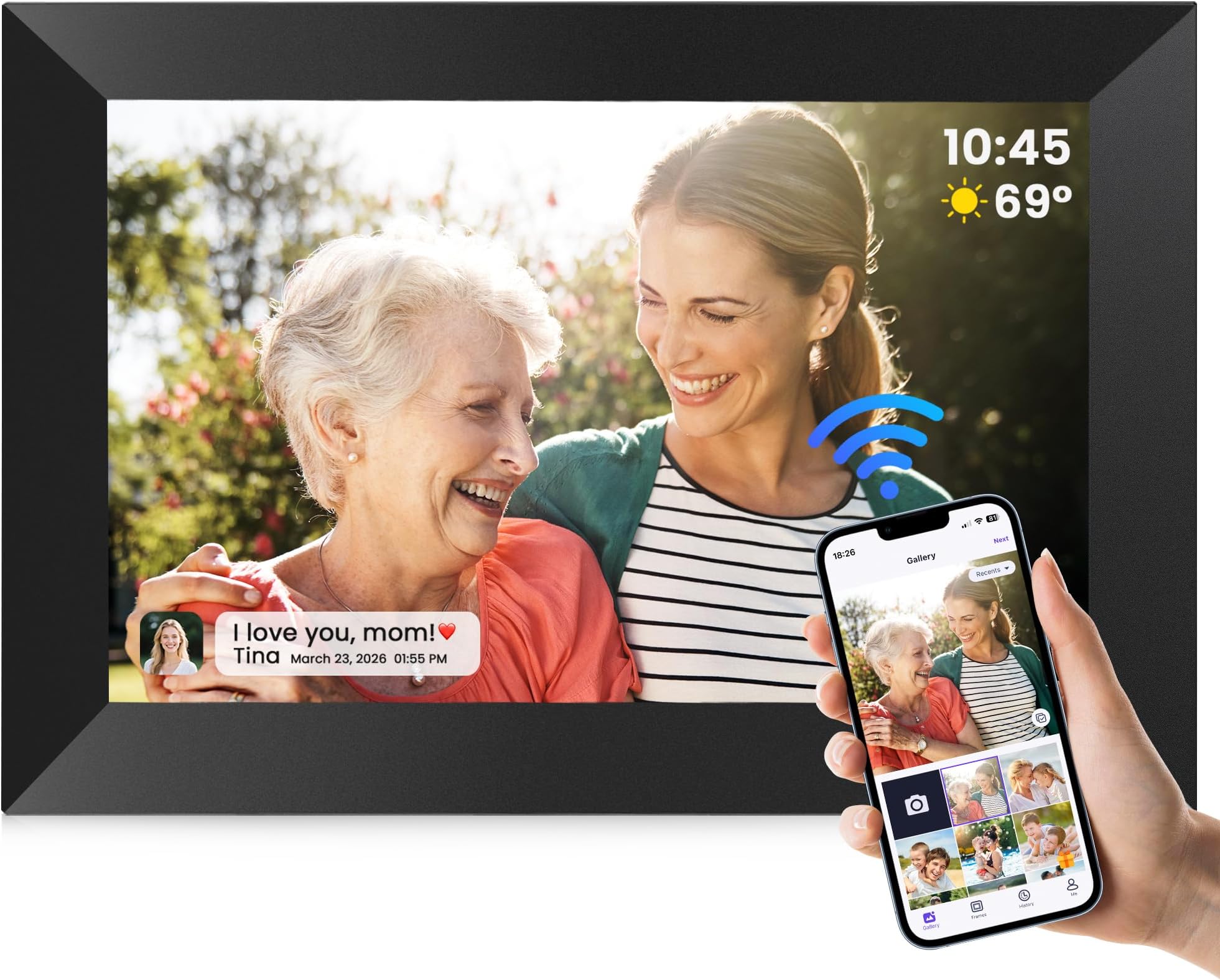 Uhale Digital Picture Frame WiFi 10.1 Inch, Electronic Photo Frames 1280 x 800 HD IPS Touch Screen, Auto Rotate, Slideshow, Share Photos/Videos from Phone Instantly