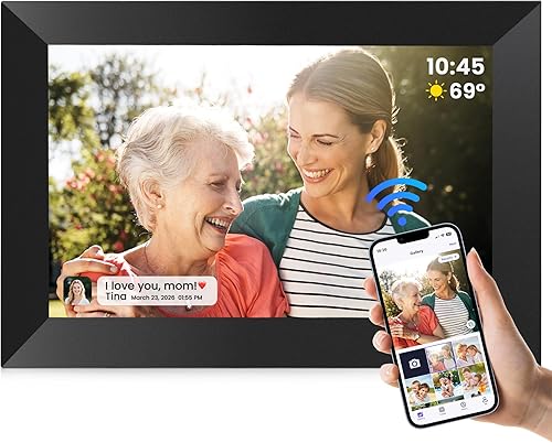 Marco de fotos digital Uhale con WiFi de 10.1 pulgadas con almacenamiento de 32GB, marcos de fotos electrónicos con pantalla táctil IPS HD de 1280 x