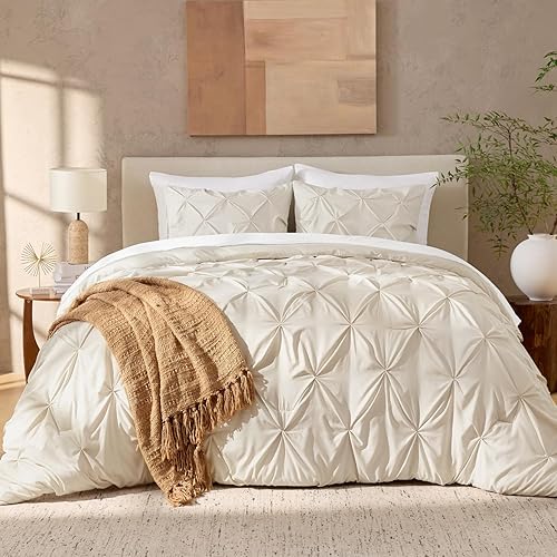 Miniatura 2 de Andency - Juego de edredón de tamaño matrimonial, 3 piezas, ligero, suave, para todas las estaciones, de microfibra, plisado, color beige (79 x 90