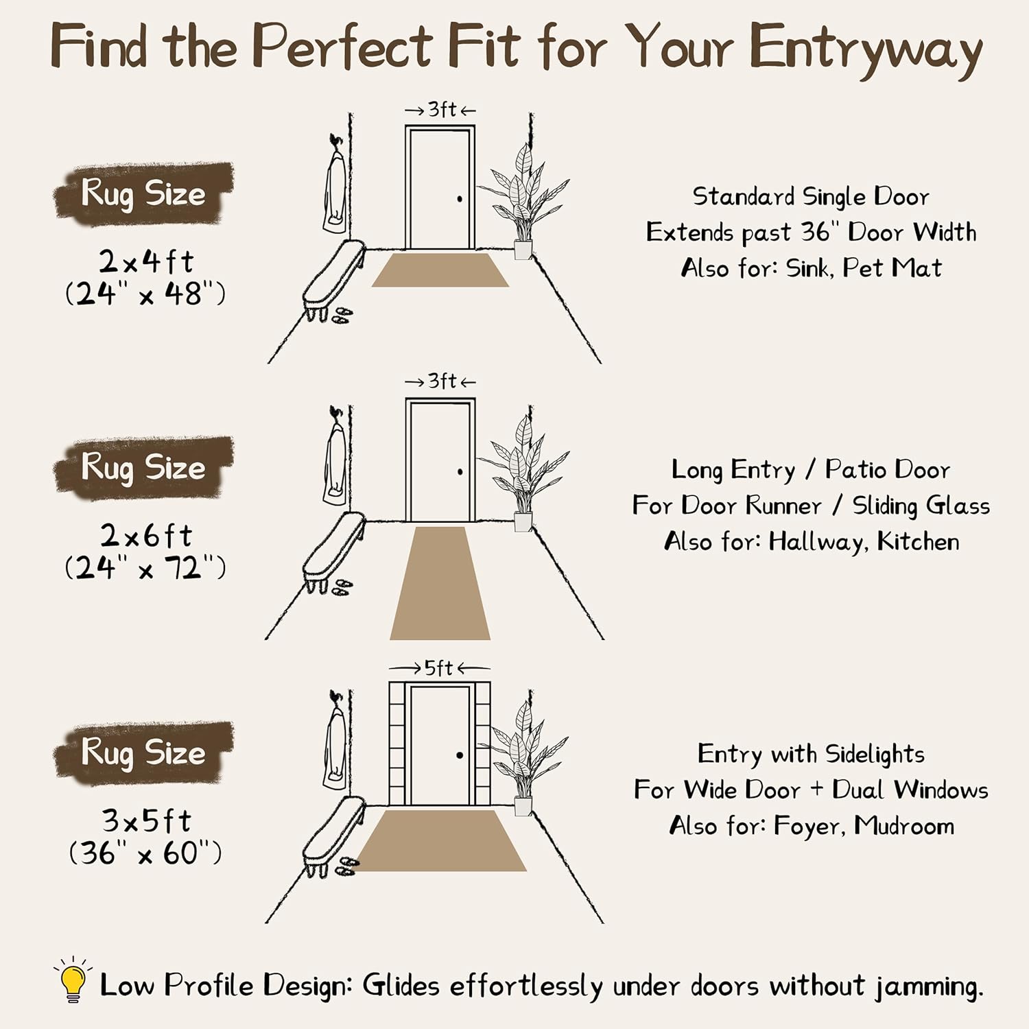 Runners for Hallways Ultra Non-Slip 2x4 Washable Kitchen Rug Abstract Tear and Stain Resistance No Pile Hand-Woven Style Lightweight Runners for Entryway, Laundry Room, Bedside, Brown 2' x 4' Abstract-brown