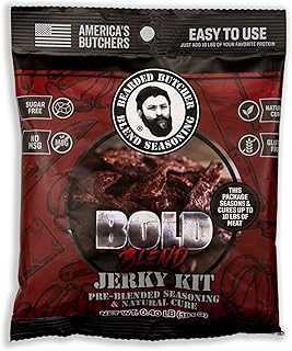Bearded Butchers Bold Blend Jerky Seasoning & Natural Cure Kit – Makes 10 lbs of Beef, Deer, or Wild Game Jerky – Robust Garlic, Onion, Paprika & Pepper Flavor – Clean Label Cure with Celery & Cherry Powder
