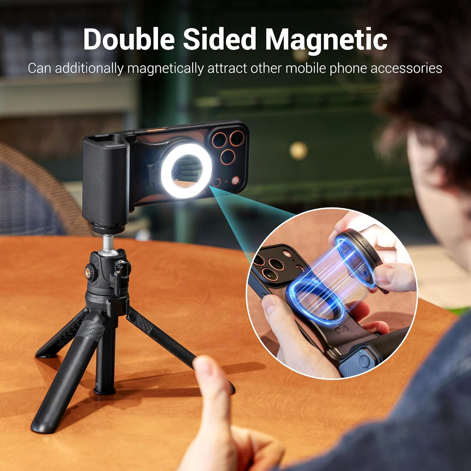 JJC Upgraded Magnetic Phone Camera Grip with Remote, Cell Phone Camera Grip Handle Compatible with MagSafe iPhone Android Phones, with 1/4" Tripod Screw for Vlogging Video Recording Selfie