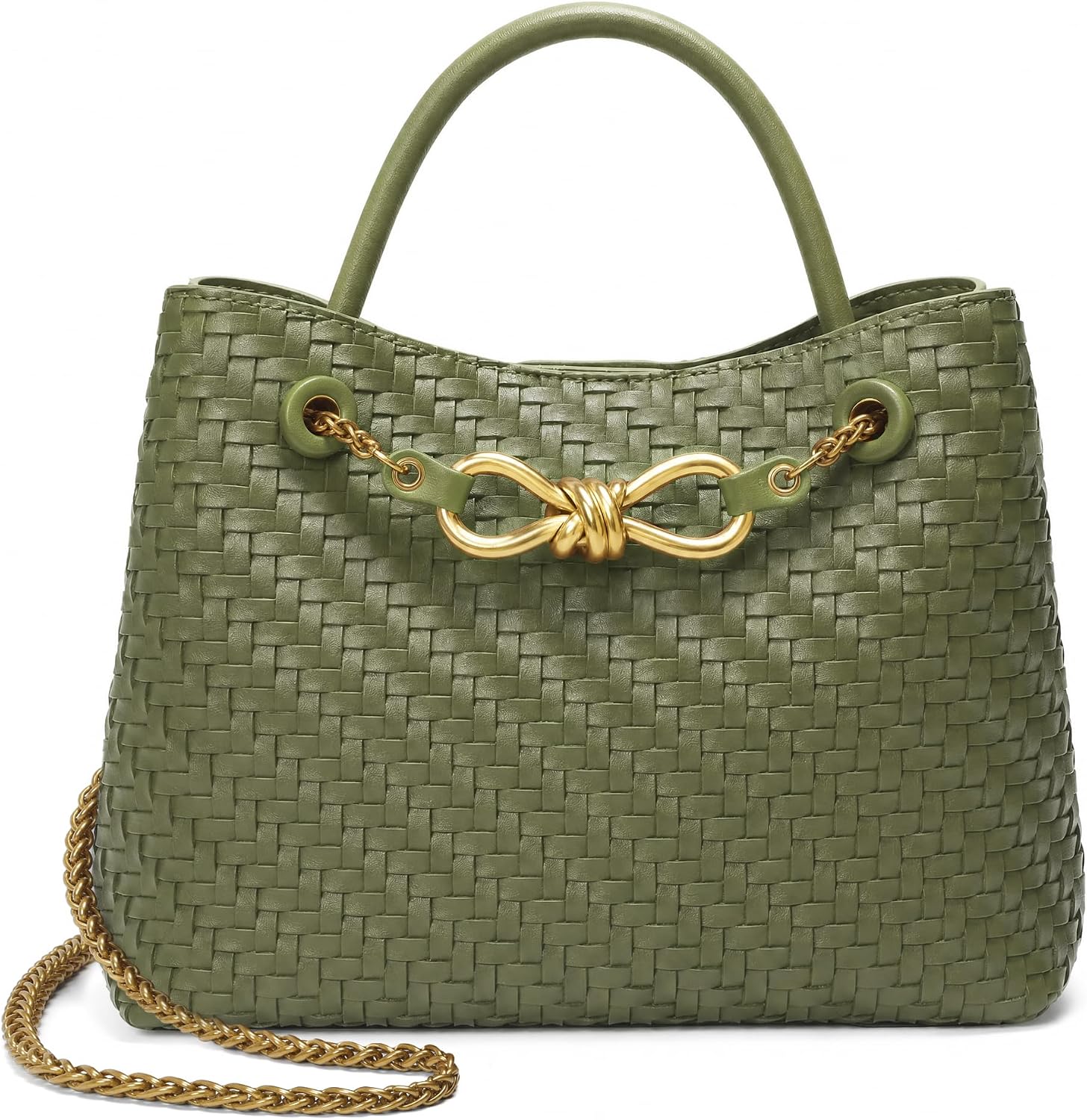 Small Woven Leather Bag Tote Shoulder Handbag Top Handle Purses with Adjustable Straps