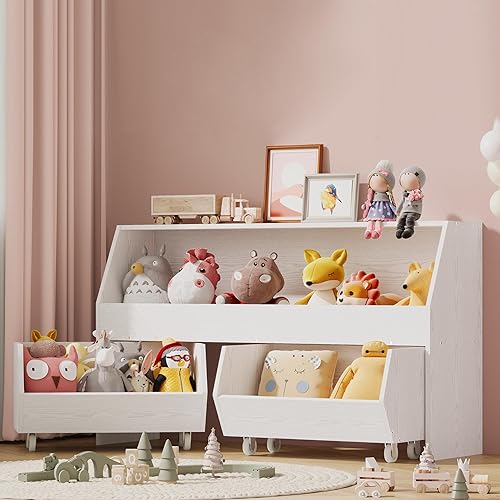 ASTRONAPE Almacenamiento y organizador de juguetes para niños, estantería multifuncional y contenedor de almacenamiento con carrito móvil para niños