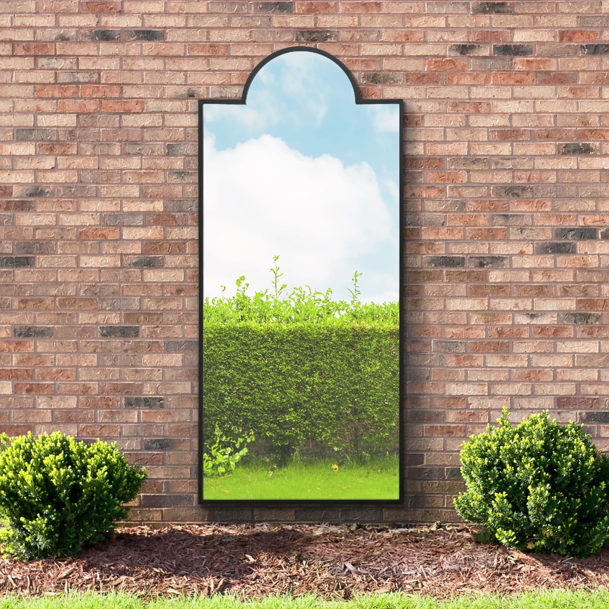 MirrorOutlet The Genestra - Black Modern Modern Leaner and Wall Garden Mirror 75" X 33" (190CM X 85CM) Silver Mirror Glass with Black Metal Frame. Landscape or Portrait. Frost Protected Glass