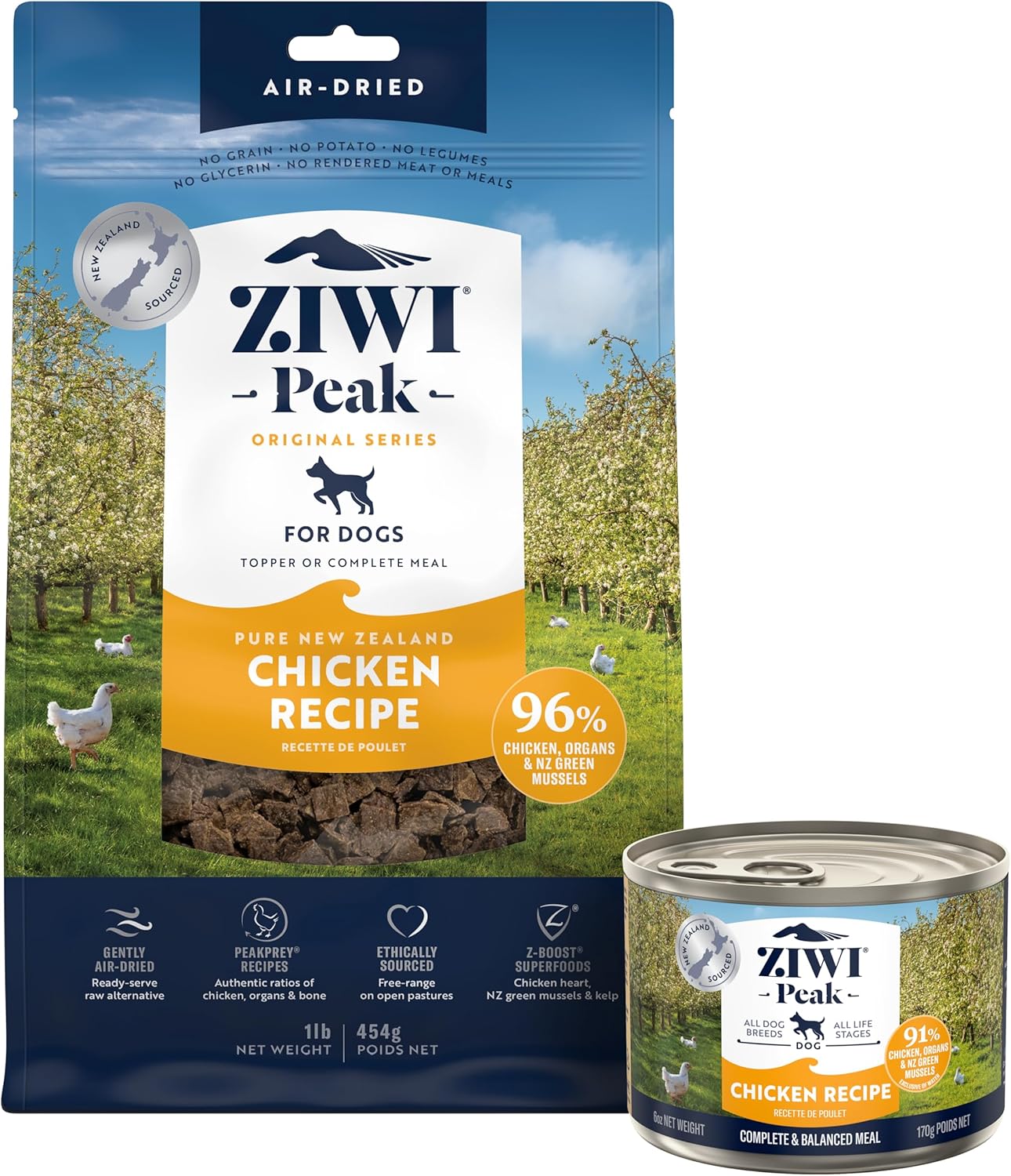 ZIWI Peak Chicken Dog Food Bundle – All Natural, High Protein, Grain Free & Limited Ingredient, with Superfoods (Air-Dried 16oz Bag + Case of 12, 6oz Cans)