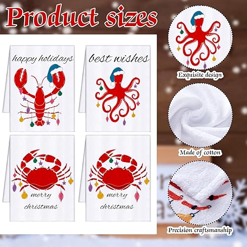 Miniatura 3 de Juego de 4 toallas de mano de Navidad, paños de cocina de Feliz Navidad, toallas de mano de té de vacaciones, regalos de inauguración de la casa