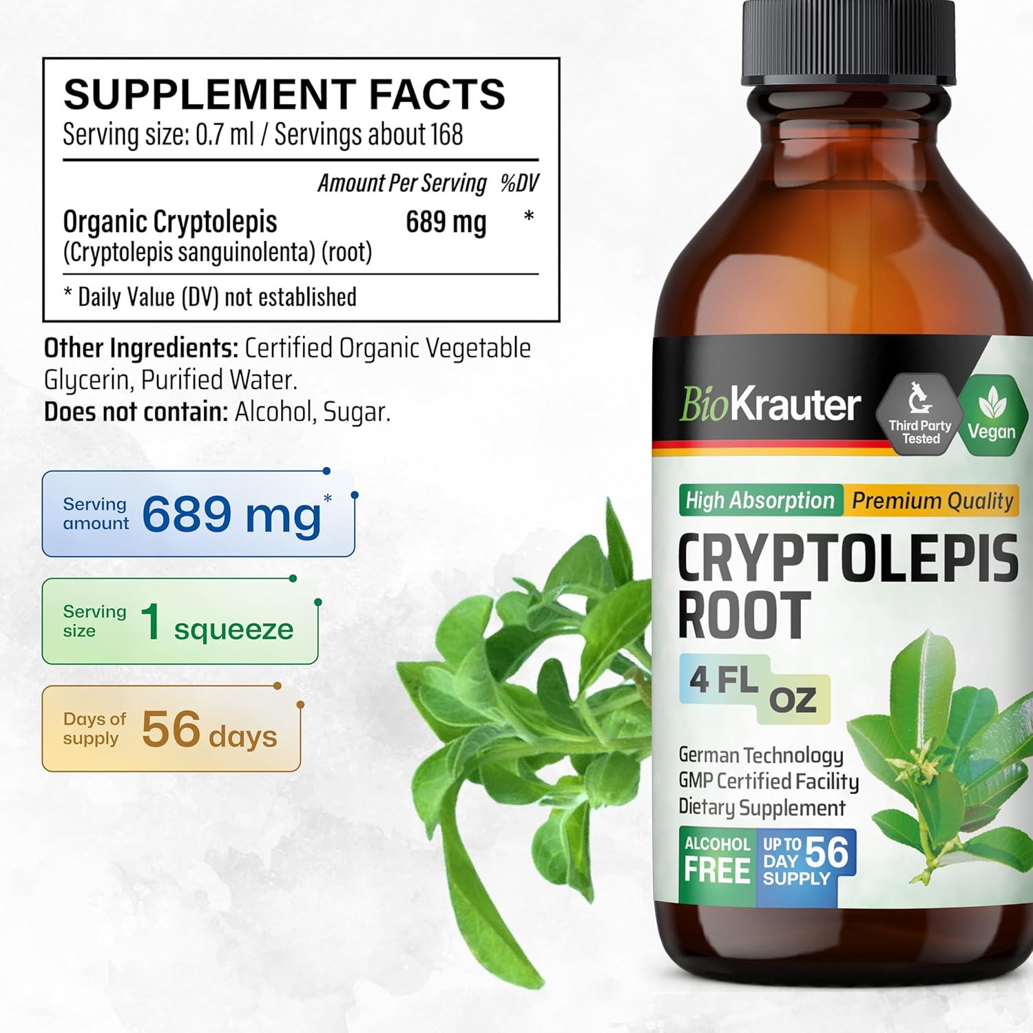 BIO KRAUTER Cryptolepis Tincture 4 Fl. Oz. & Cat's Claw Tincture 4 Fl. Oz.