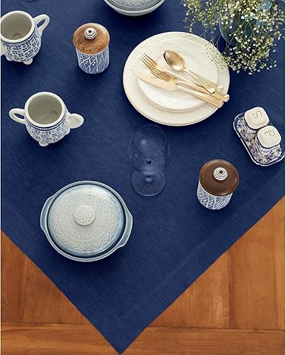 Miniatura 3 de Solino Home Mantel redondo de lino  Azul real de 60 pulgadas de diámetro  Mantel de lino 100% puro para fiestas, estar, comedor, interior, exterior,