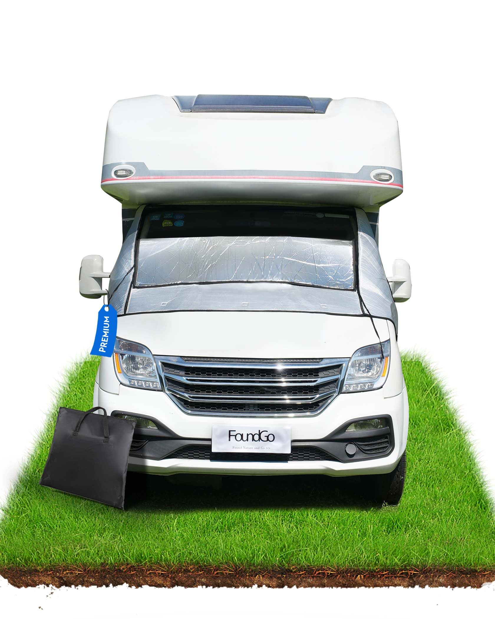 FoundGo Couvre-pare-brise avant pour camping-car avec fermetures éclair en aluminium argenté, housse isolante thermique avec poche, compatible avec FIAT Ducato, Peugeot Boxer, Citroën Relay X250/290 à