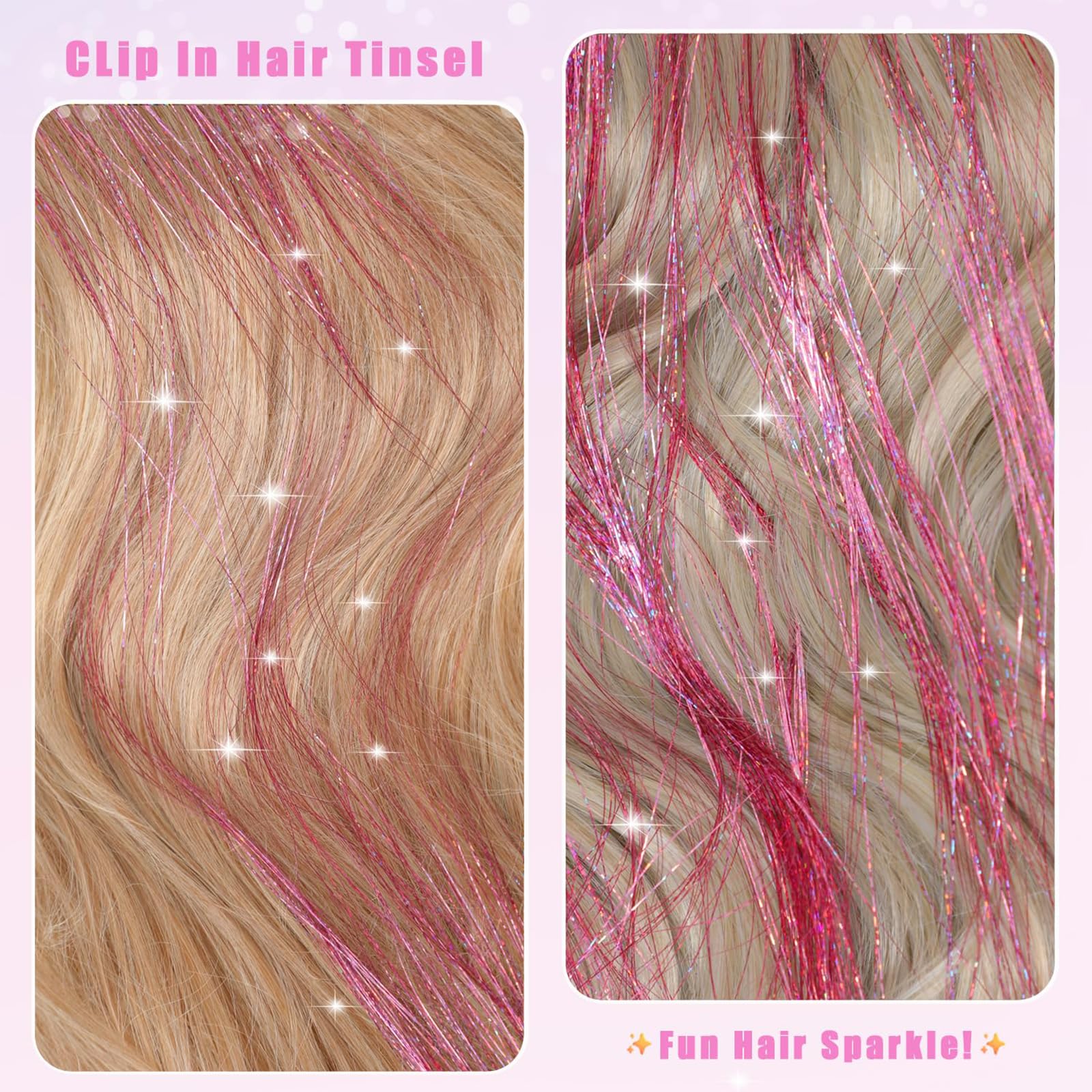 Pinkes Haarlametta 18 sztuk klip in zestaw do przedłużania włosów dla dziewczynek 20 cali błyszczące żaroodporne przedłużanie włosów dla dzieci akcesoria festiwalowe