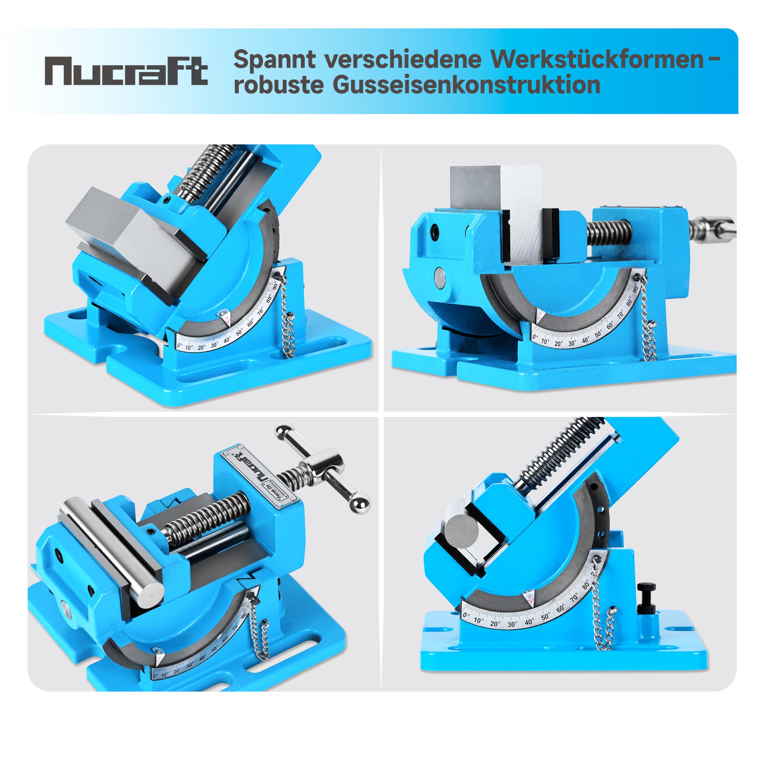 Nucraft Morsa per trapano inclinabile, 80 mm, per trapano a colonna | Morsa per banco da lavoro, fresa, angolo di inclinazione, morsa per banco da lavoro in acciaio, morsetto da tavolo preciso