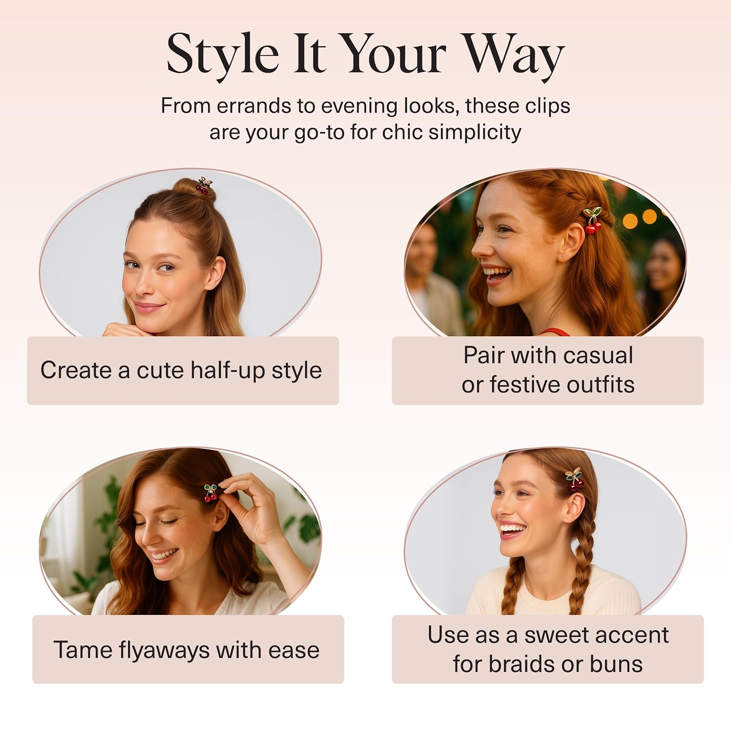 Kitsch Cherry Small Hair Clips for Women – Rhinestones Small Claw Clips | Electroplated Metal Springs and Anti-Rust Finish | Strong Hold for Updo and Cute Half Up Styles | Ideal Gifts for Women - 2pcs