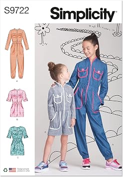 Simplicity Childrens and Girls Jumpsuit, Romper and Dress Sewing Pattern Kit, Code S9722, Sizes 3-4-5-6, Multicolor