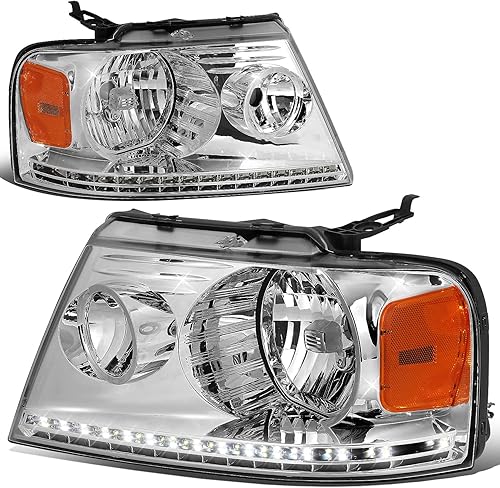 Faro halógeno LED DRL compatible con Ford F-150 Lincoln Mark LT 04-08, lado del conductor y del pasajero, carcasa negra esquina ámbar Faro halógeno LED DRL compatible con Ford F-150 Lincoln Mark LT 04-08, lado del conductor y del pasajero, carcasa negra esquina ámbar